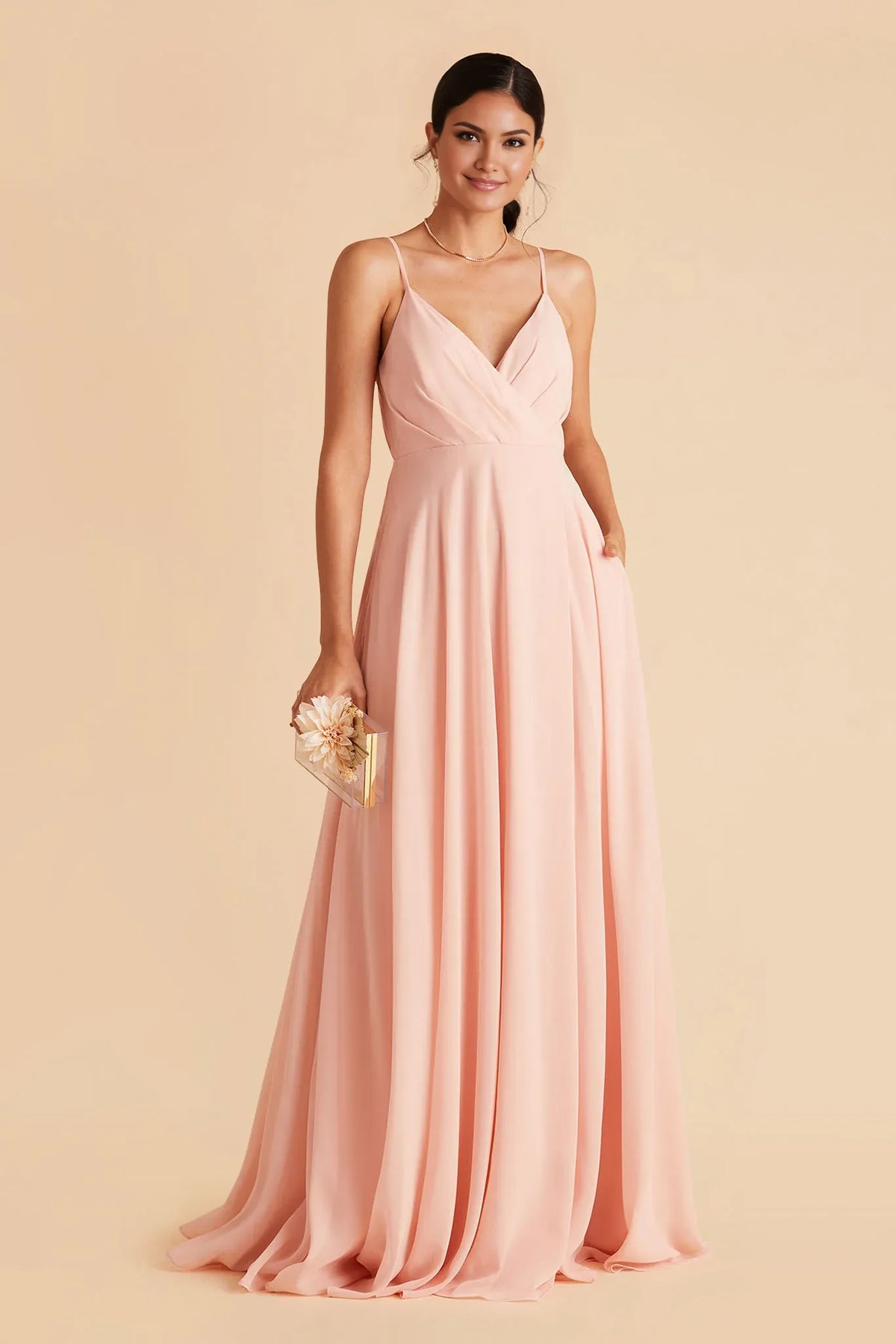 A-Line V-Neck Chiffon Zipper Back Floor-Length Wedding Dress - Chloe Dress