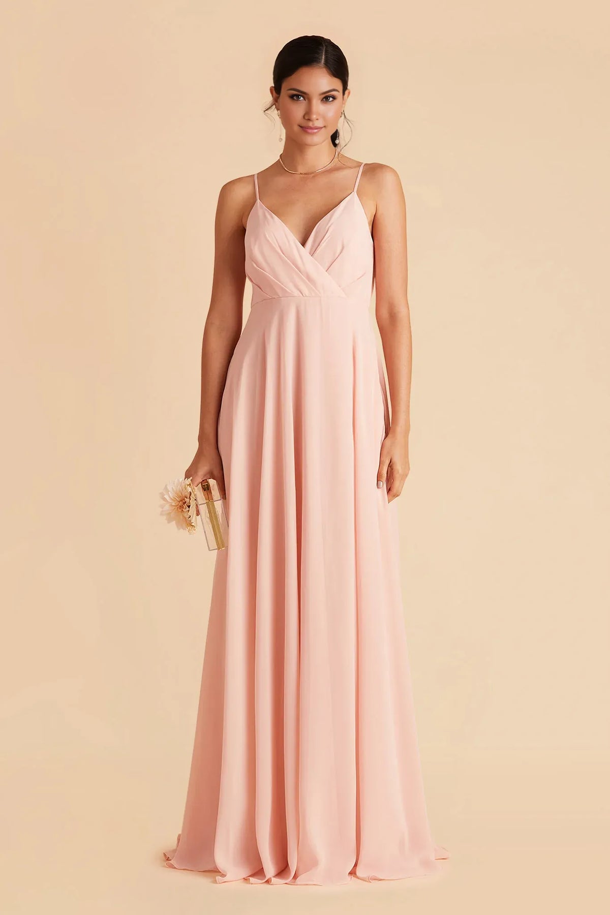 A-Line V-Neck Chiffon Zipper Back Floor-Length Wedding Dress - Chloe Dress