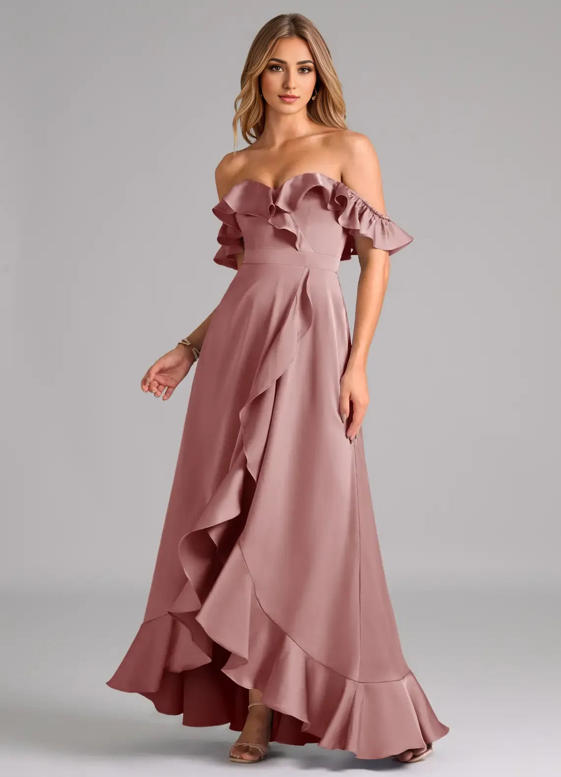 A-Line Satin Open Back Ruffled Floor-Length Wedding Dress - Chloe Dress