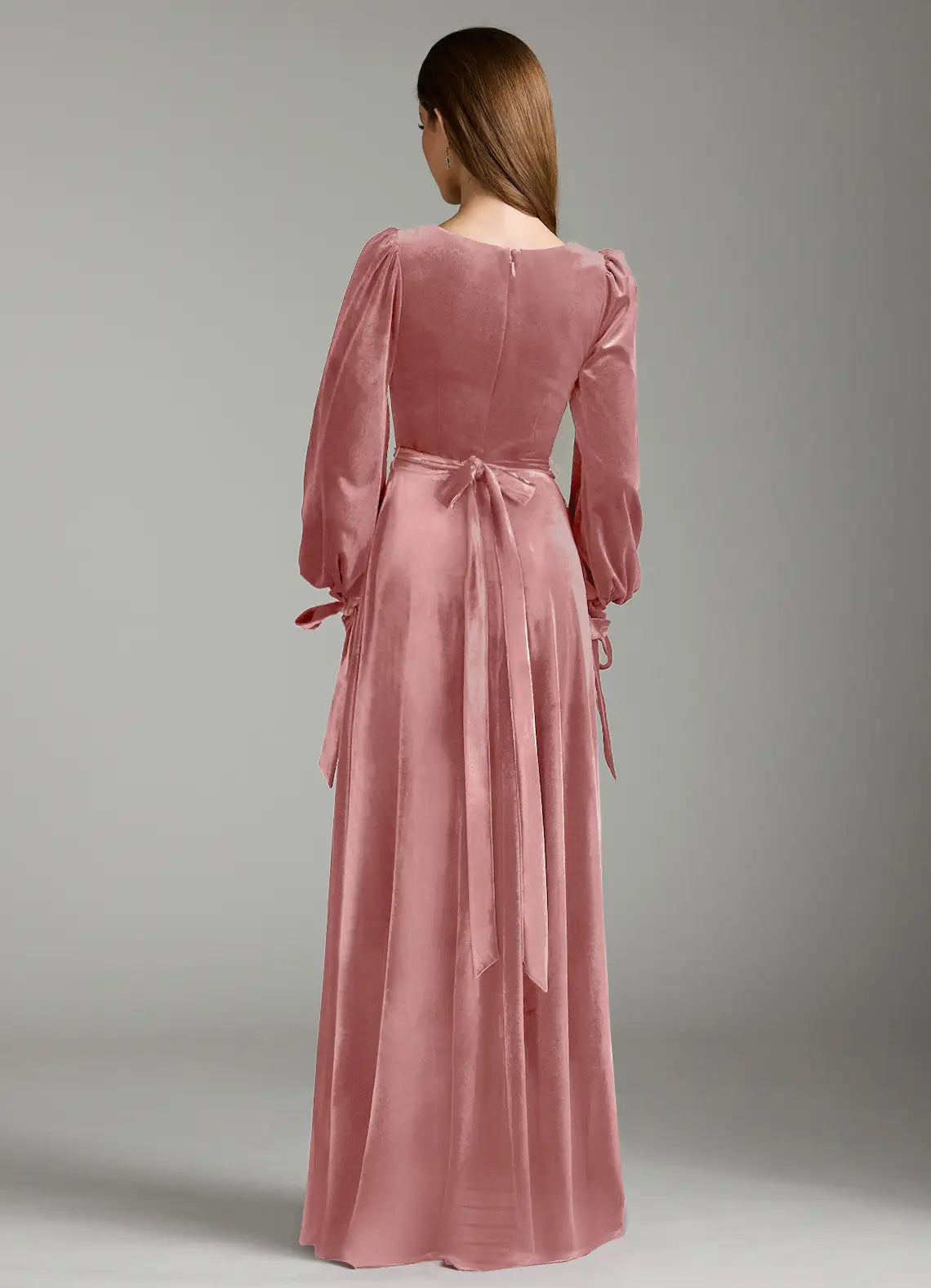 A-Line Square Neck Velvet Puff Sleeve Zipper Back Floor-Length Wedding Dress - Chloe Dress