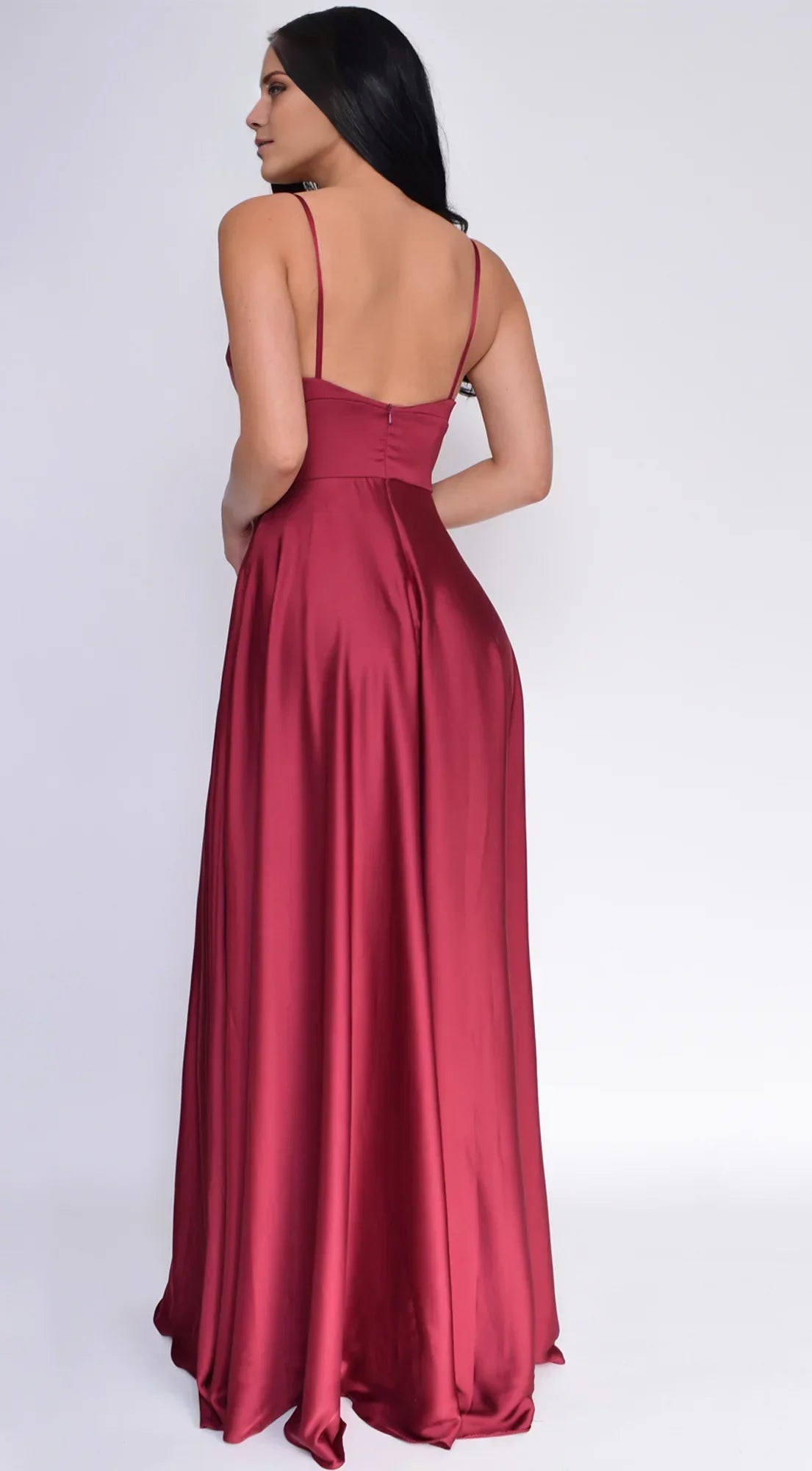 A-Line V-Neck Satin High Slit Floor-Length Evening Dress - Chloe Dress