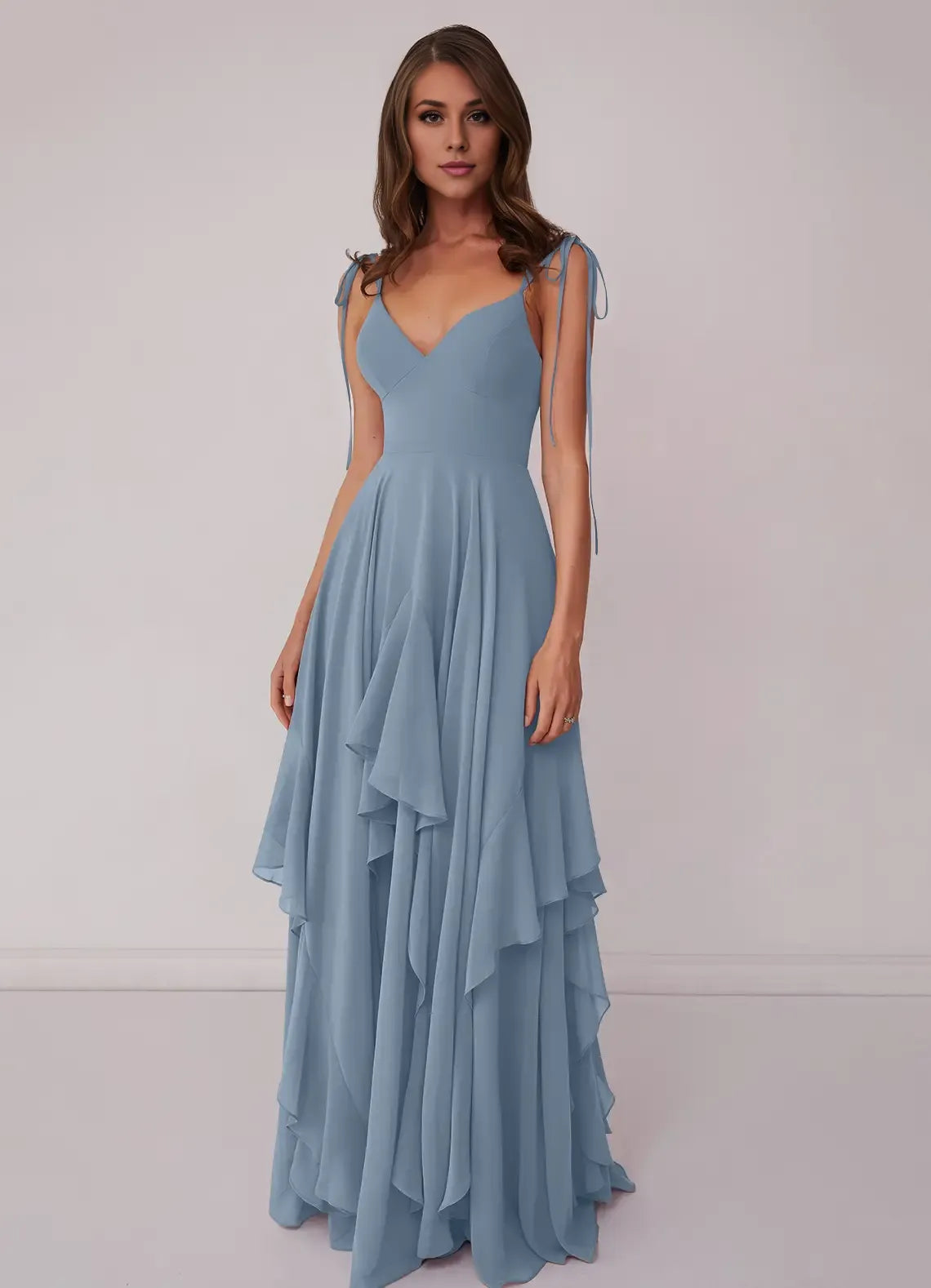 V-Neck Chiffon Lace-Up Back Floor-Length Wedding Dress - Chloe Dress