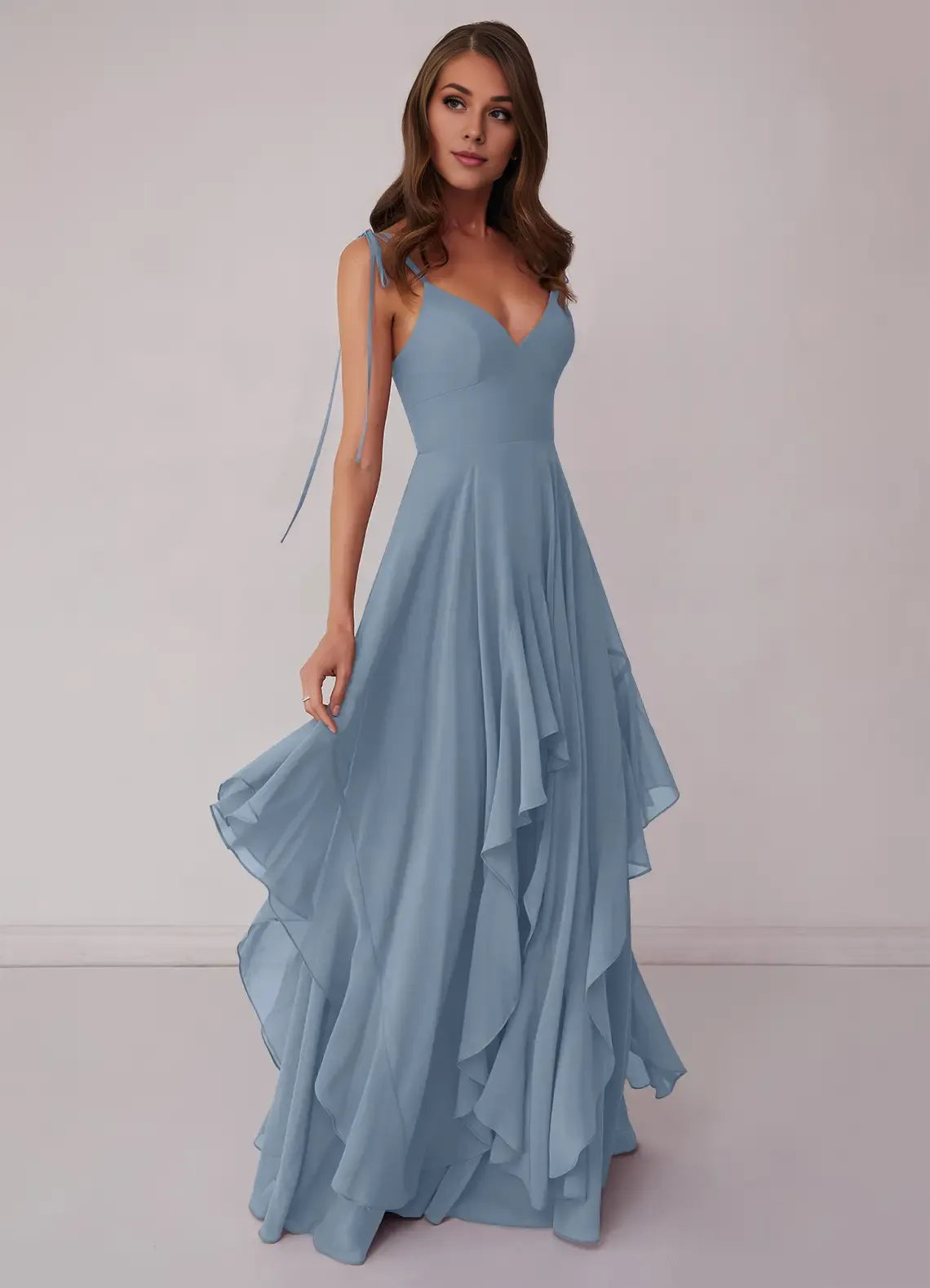 V-Neck Chiffon Lace-Up Back Floor-Length Wedding Dress - Chloe Dress