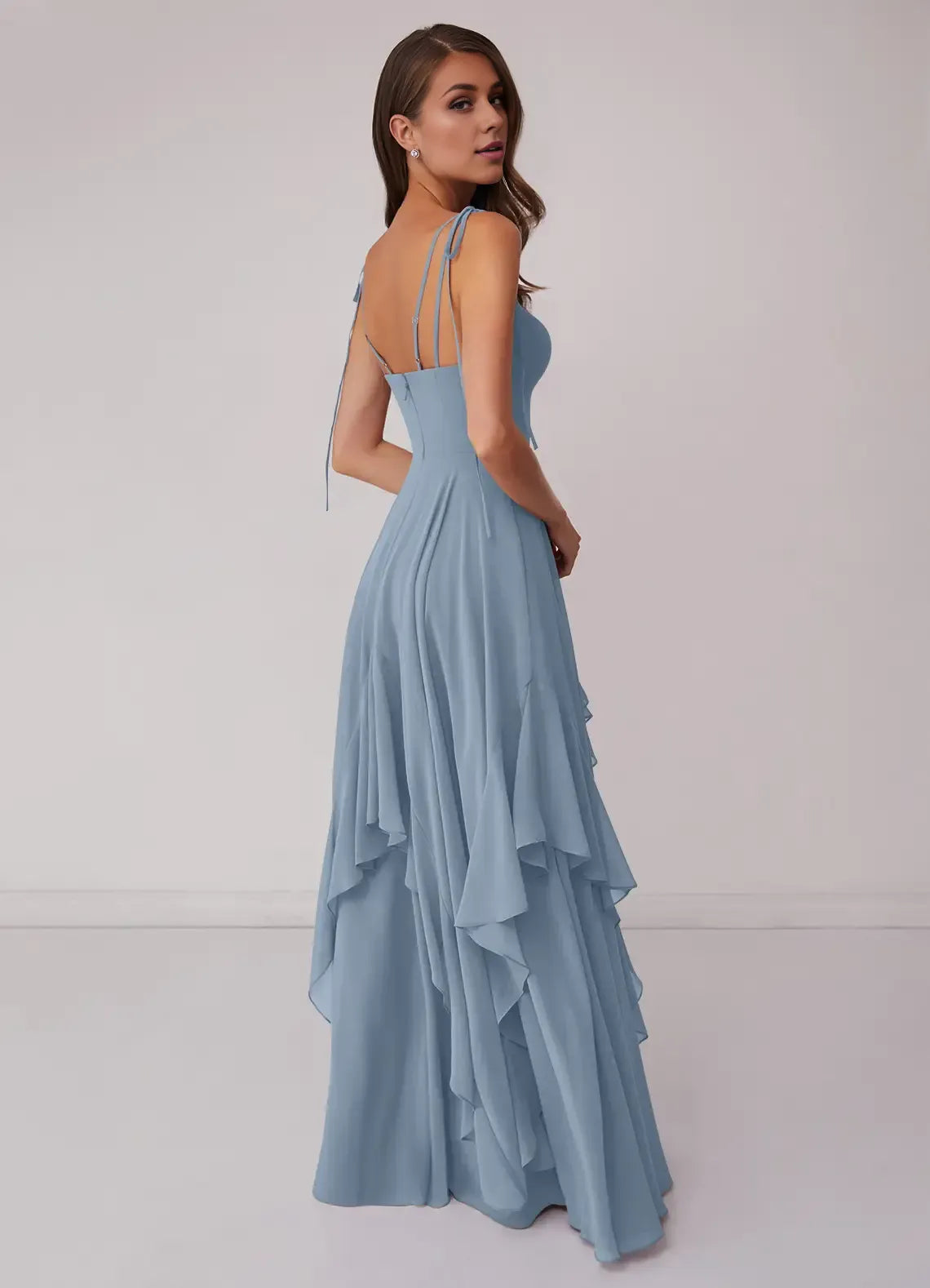V-Neck Chiffon Lace-Up Back Floor-Length Wedding Dress - Chloe Dress