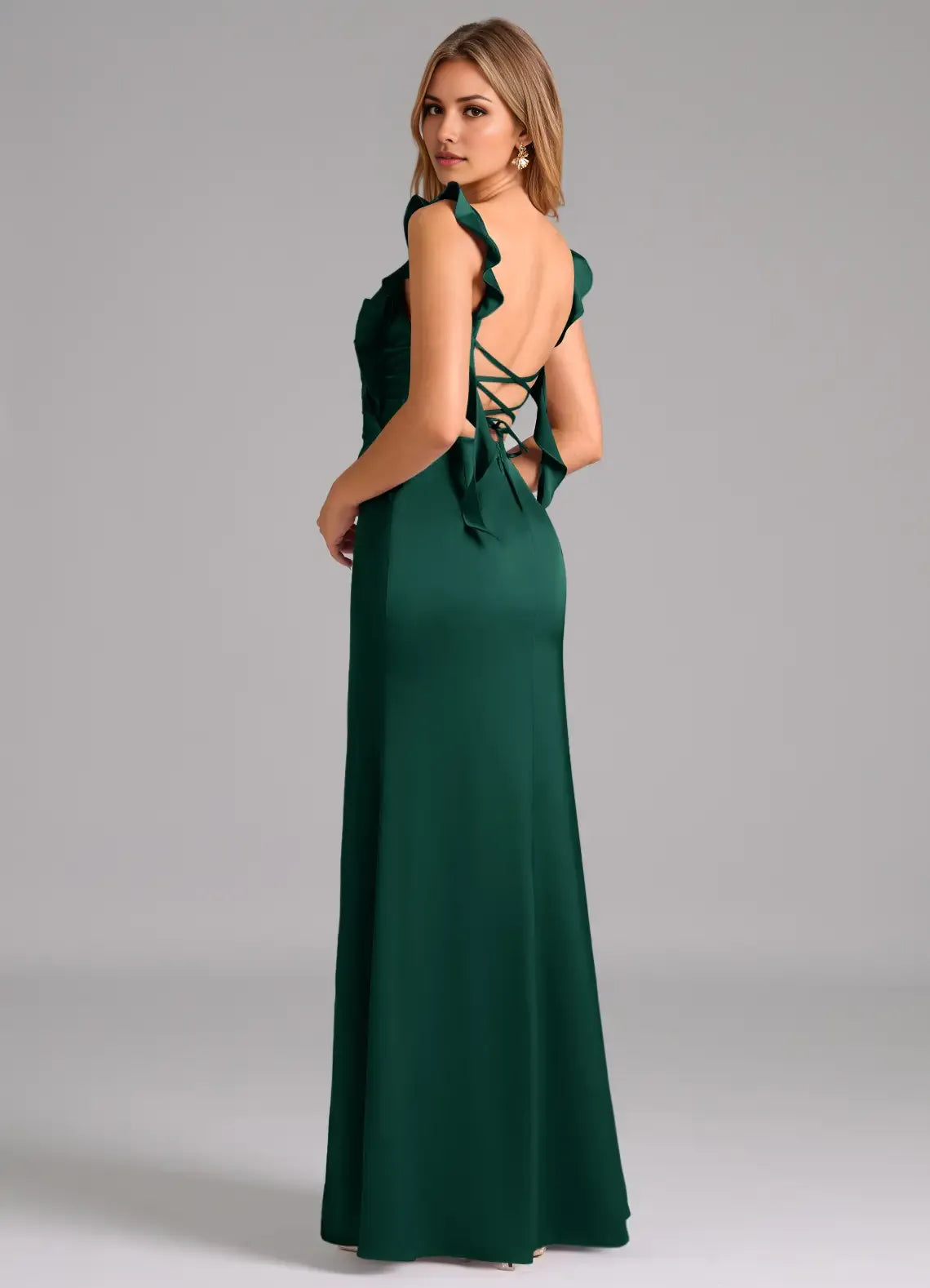 Mermaid Sweetheart Satin Lace-Up Back Ruffled Floor-Length Wedding Dress - Chloe Dress