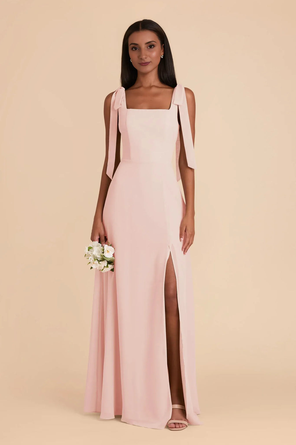 Sheath Square Neck Chiffon Open Back Floor-Length Wedding Dress - Chloe Dress