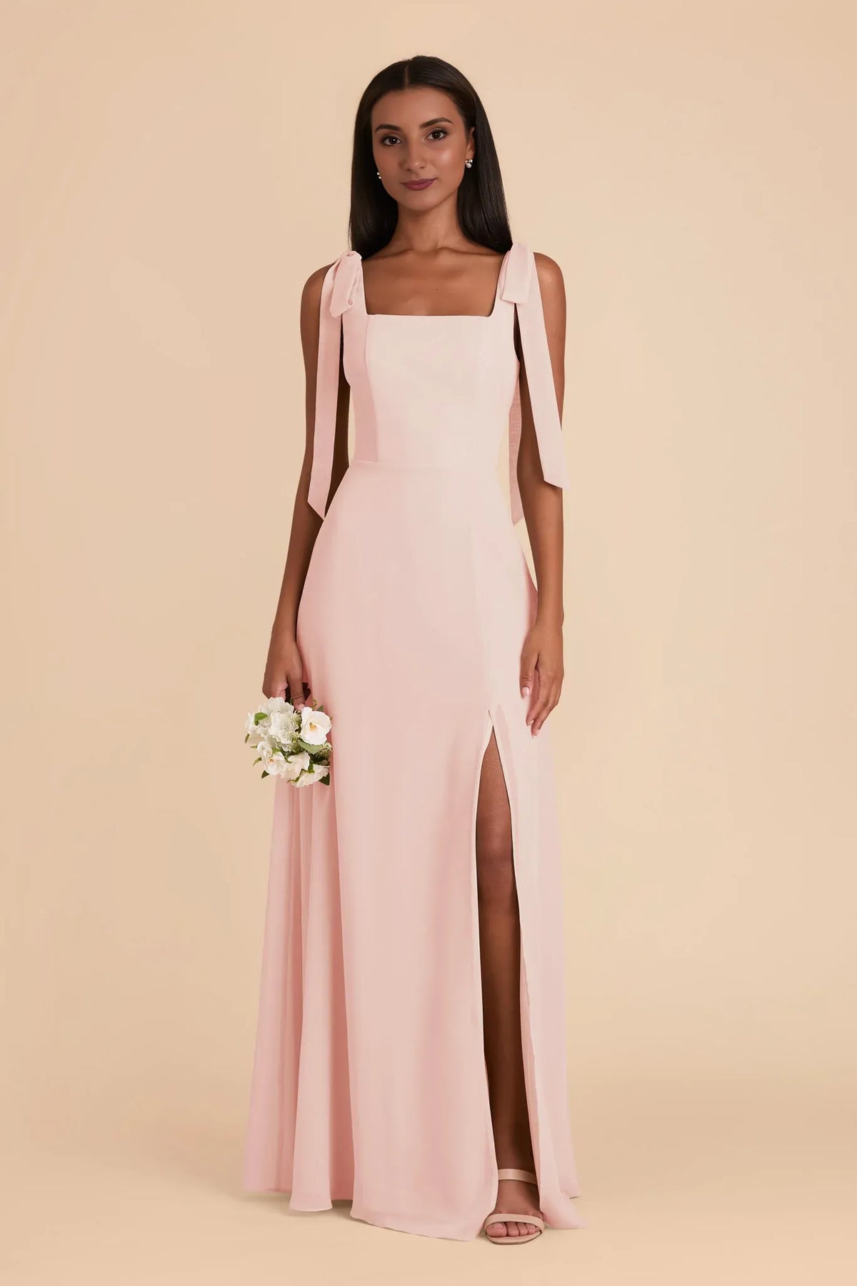 Sheath Square Neck Chiffon Open Back Floor-Length Wedding Dress - Chloe Dress