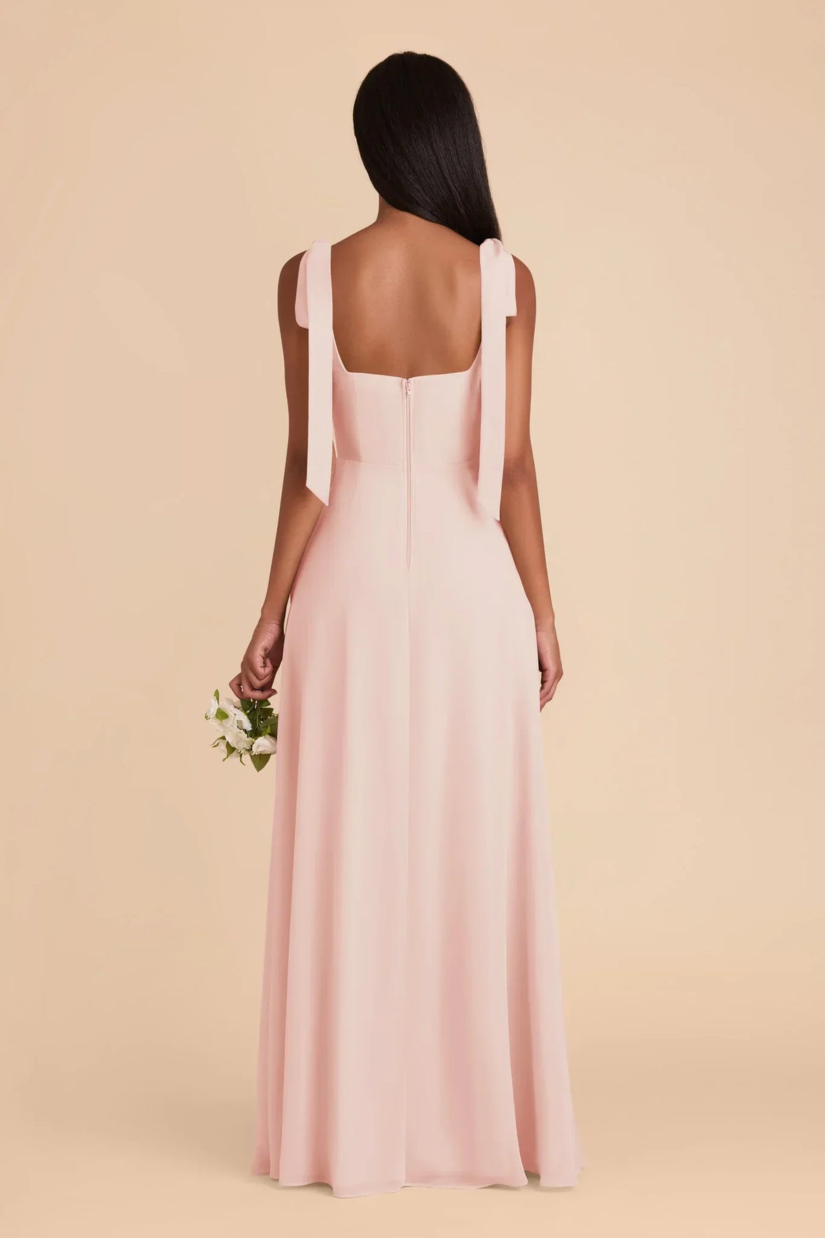 Sheath Square Neck Chiffon Open Back Floor-Length Wedding Dress - Chloe Dress