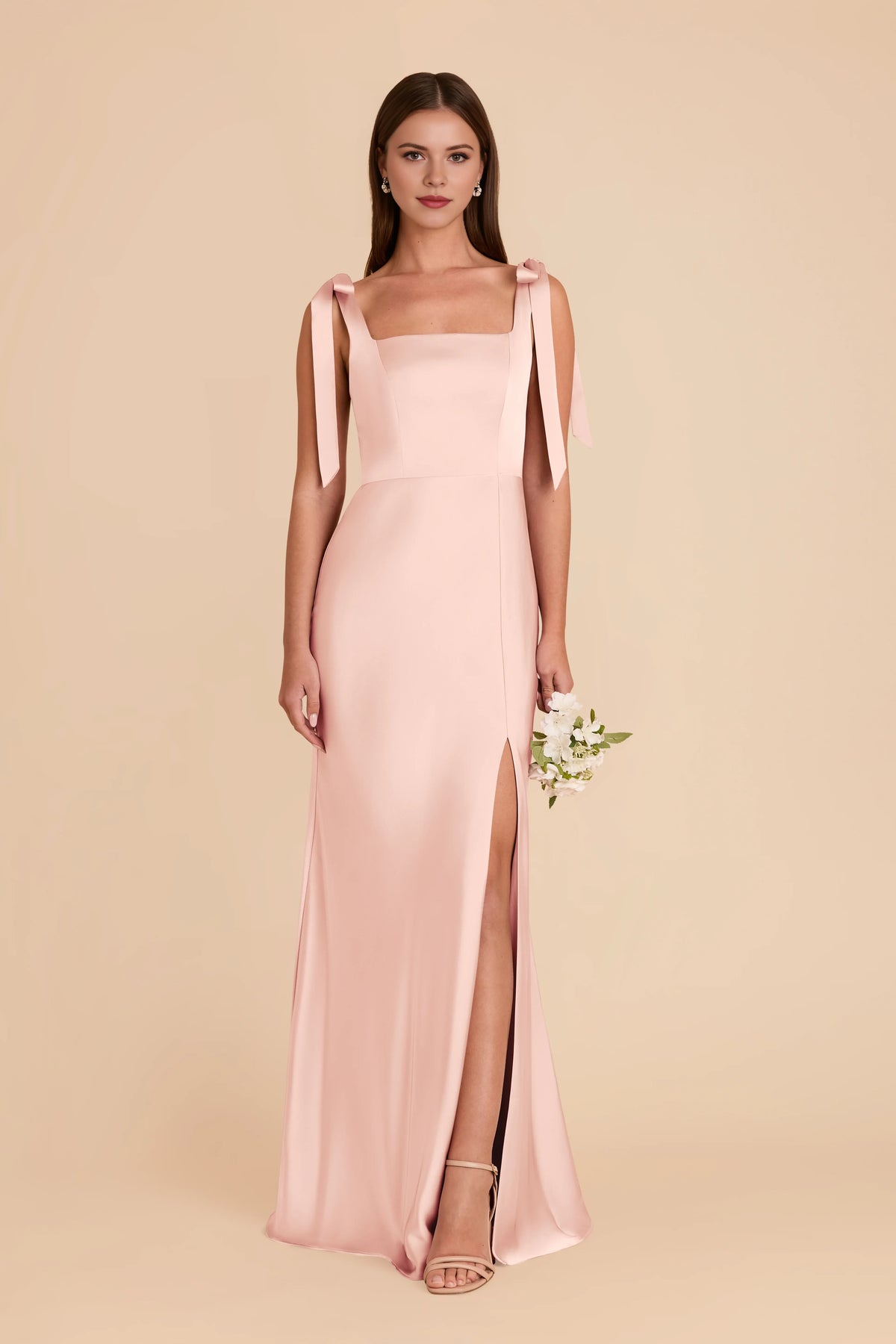 Sheath Square Neck Satin Open Back Floor-Length Wedding Dress - Chloe Dress
