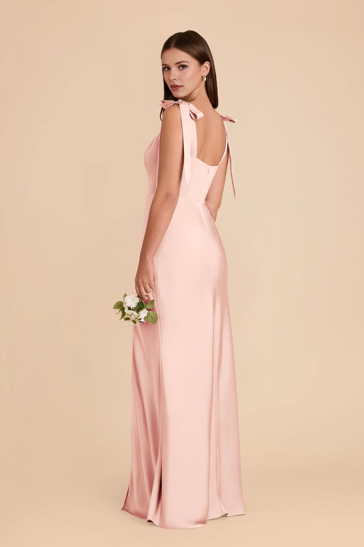 Sheath Square Neck Satin Open Back Floor-Length Wedding Dress - Chloe Dress