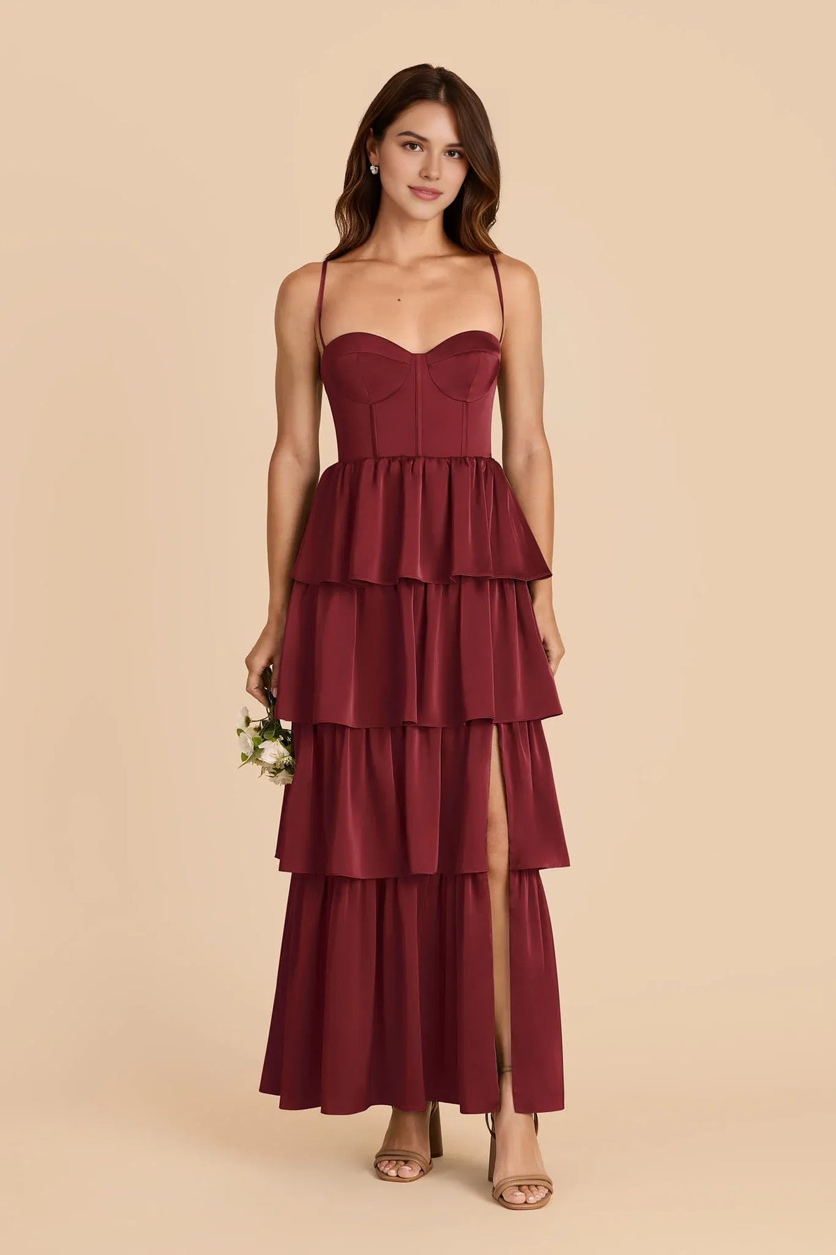 Sweetheart Satin Open Back Tiered Floor-Length Wedding Dress - Chloe Dress