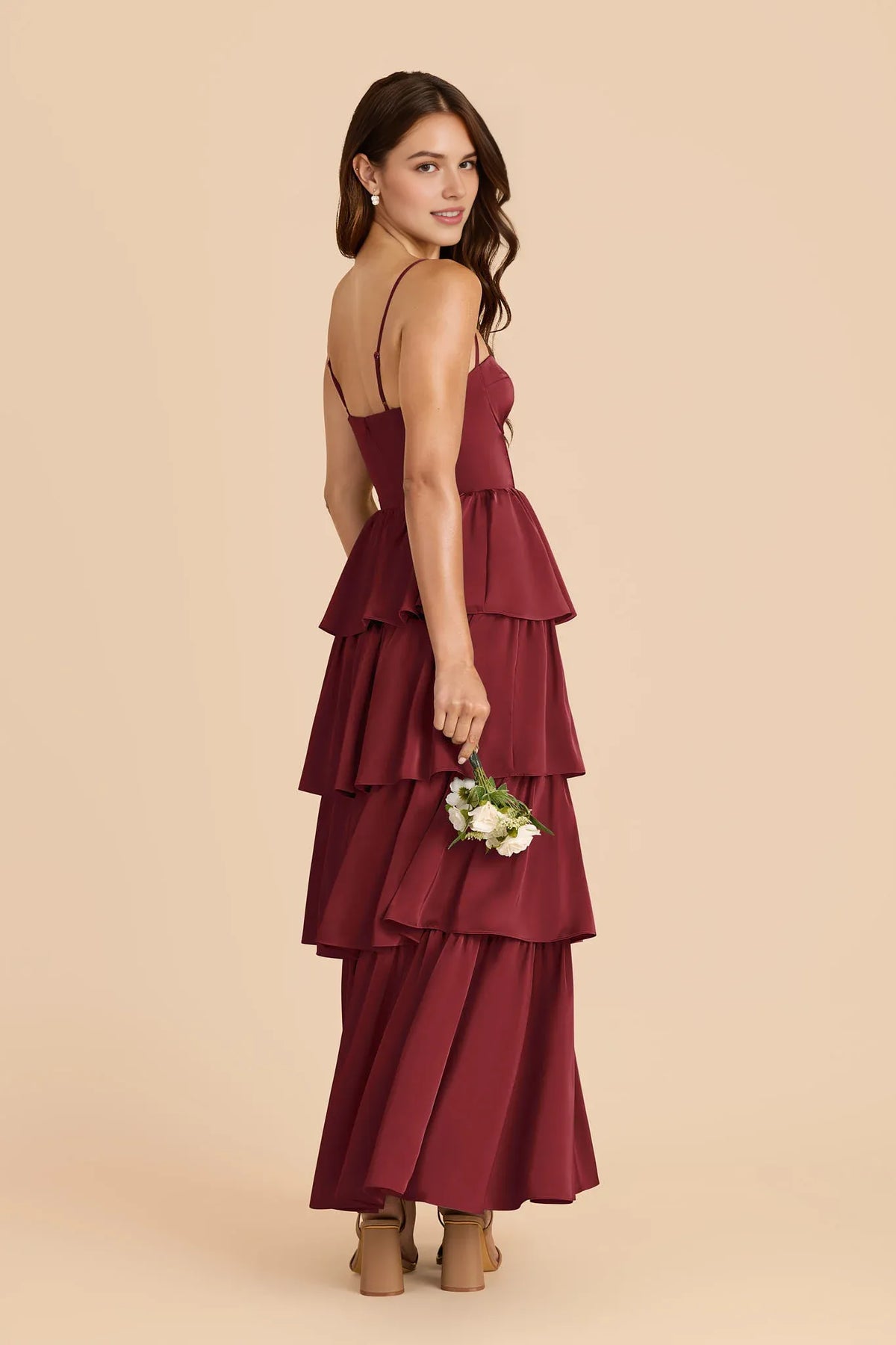 Sweetheart Satin Open Back Tiered Floor-Length Wedding Dress - Chloe Dress