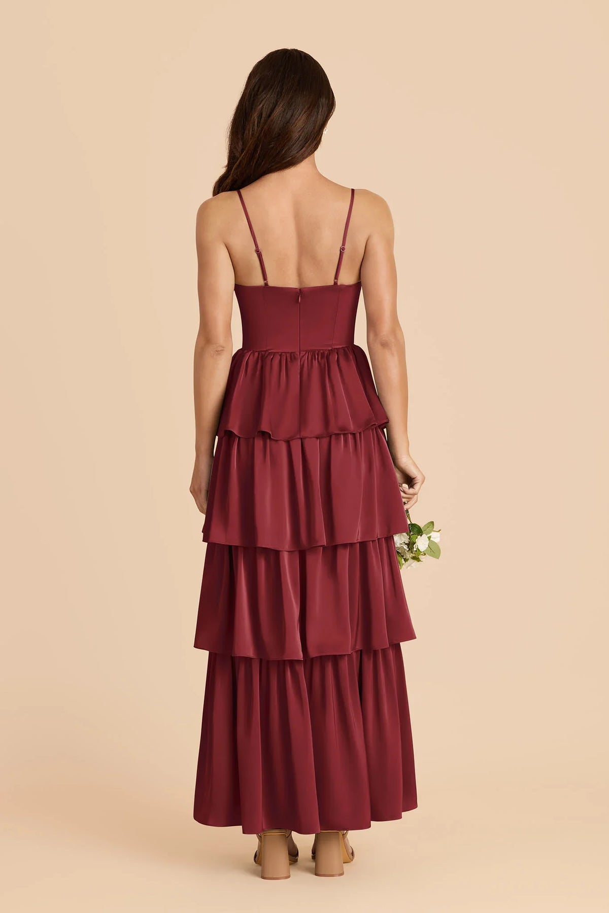 Sweetheart Satin Open Back Tiered Floor-Length Wedding Dress - Chloe Dress