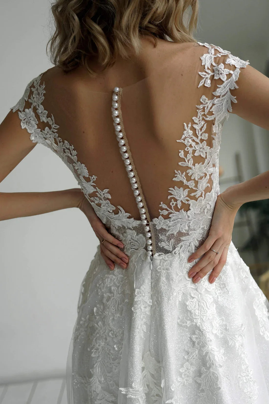 A-Line V-Neck Lace Embroidered Floor-Length Wedding Dress - Chloe Dress