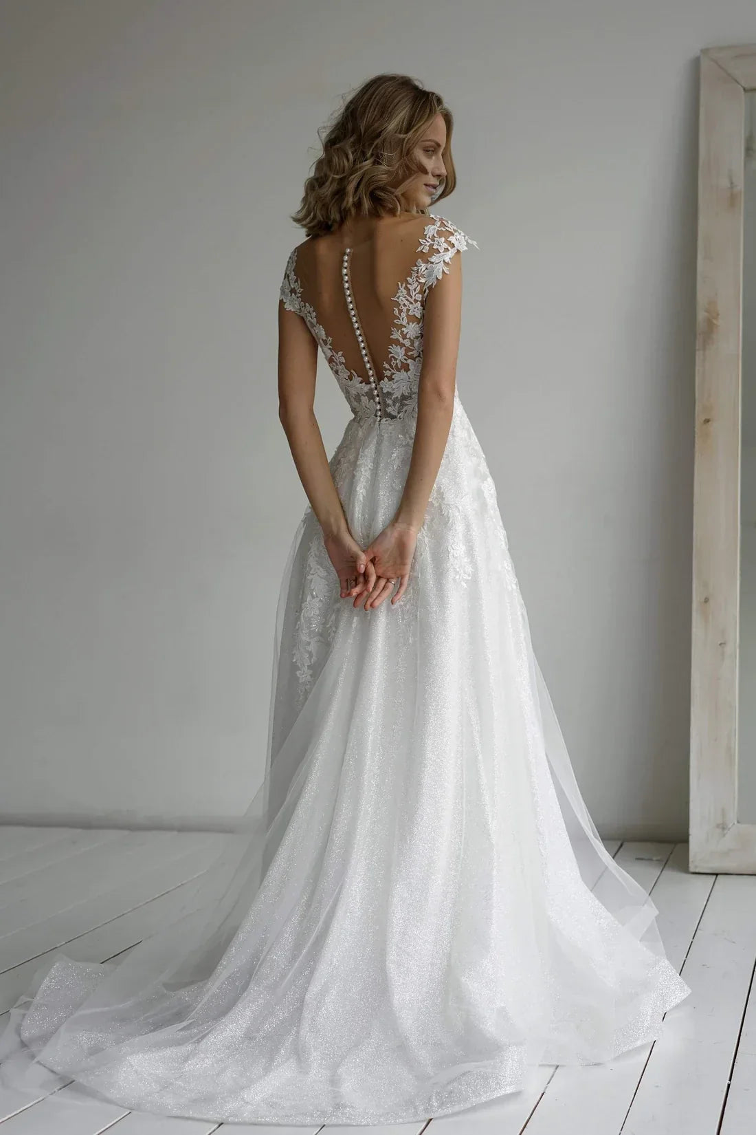 A-Line V-Neck Lace Embroidered Floor-Length Wedding Dress - Chloe Dress