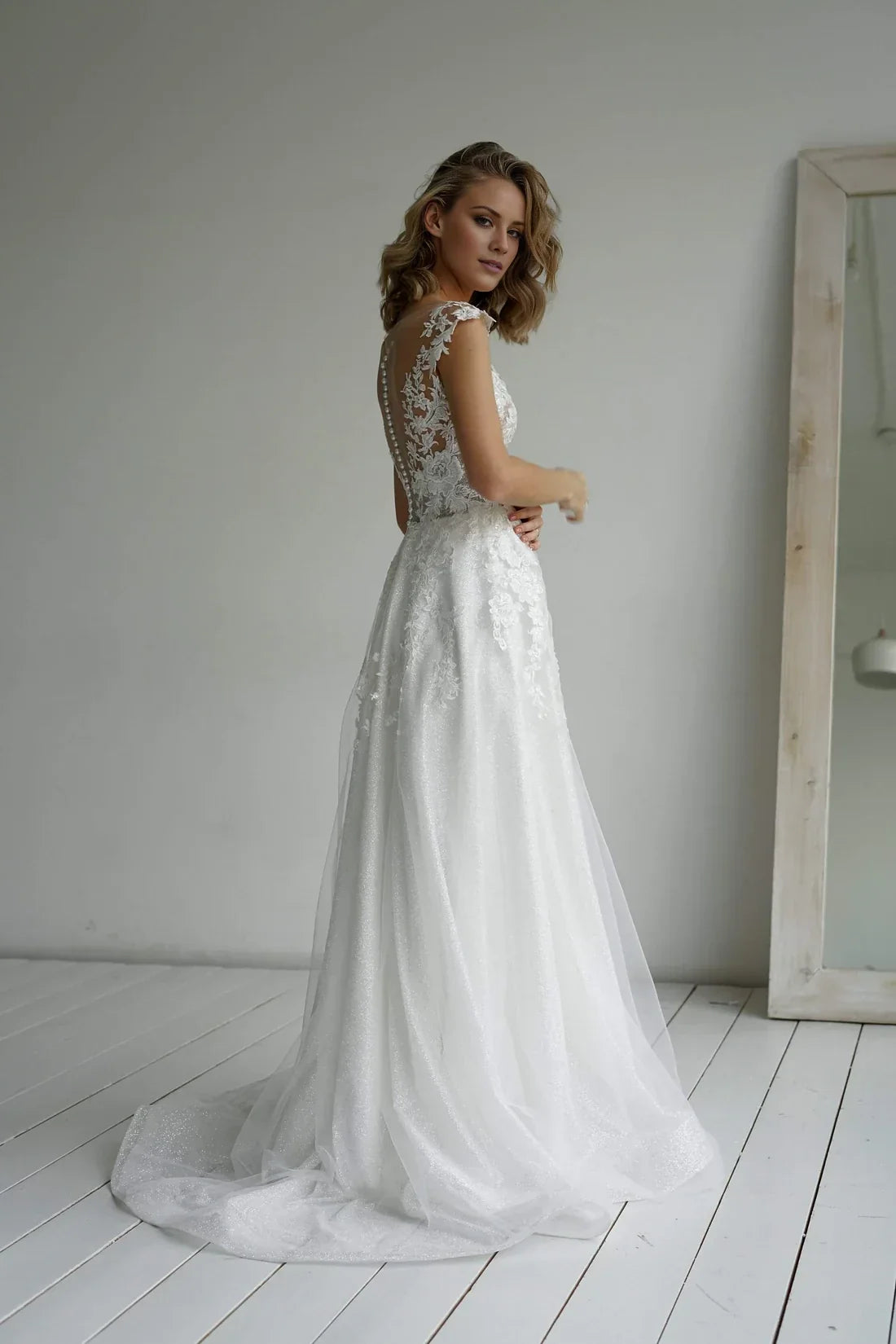 A-Line V-Neck Lace Embroidered Floor-Length Wedding Dress - Chloe Dress