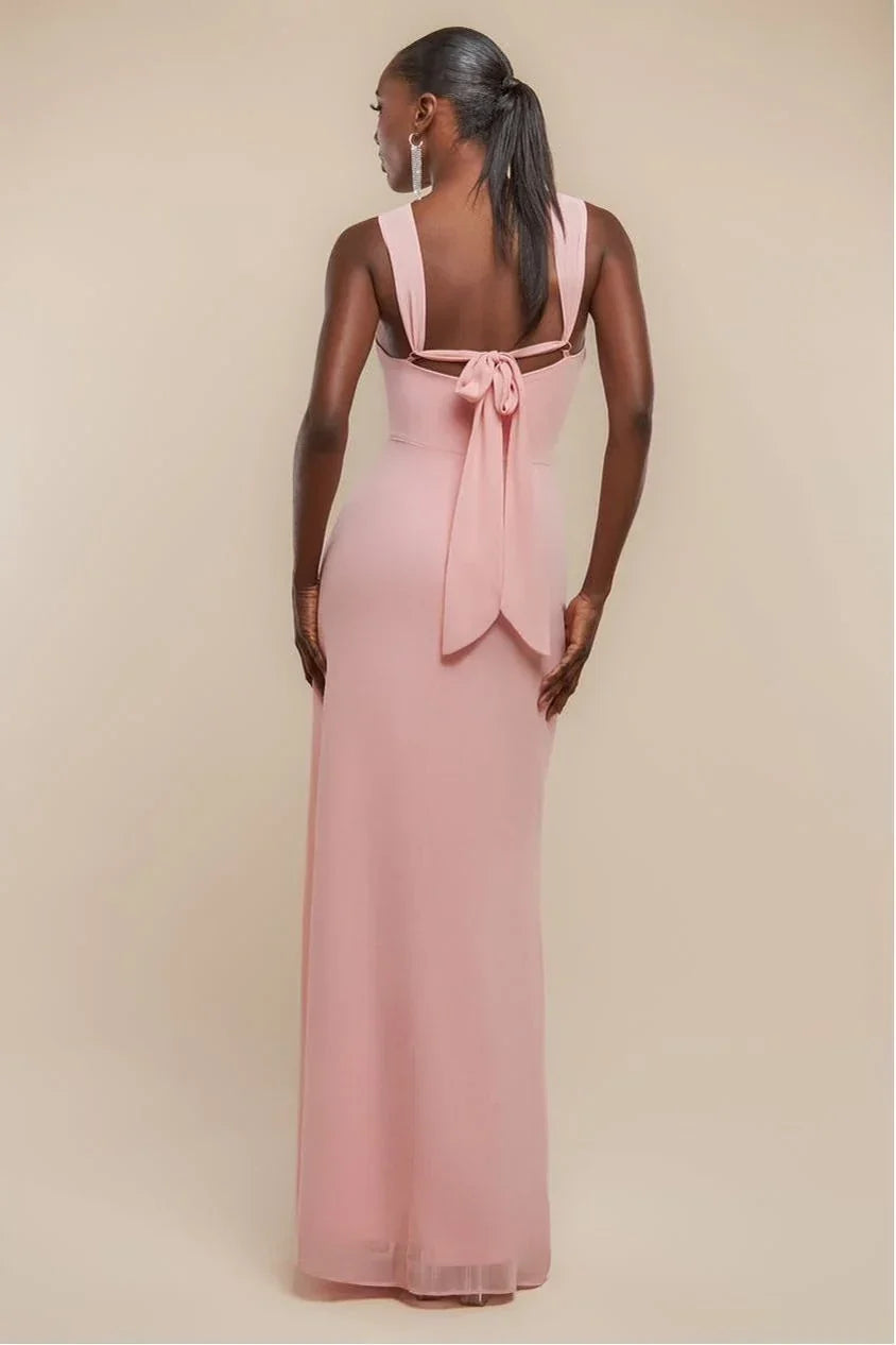 A-Line Halter Chiffon Sleeveless Lace-Up Back High Slit Floor-Length Evening Dress - Chloe Dress