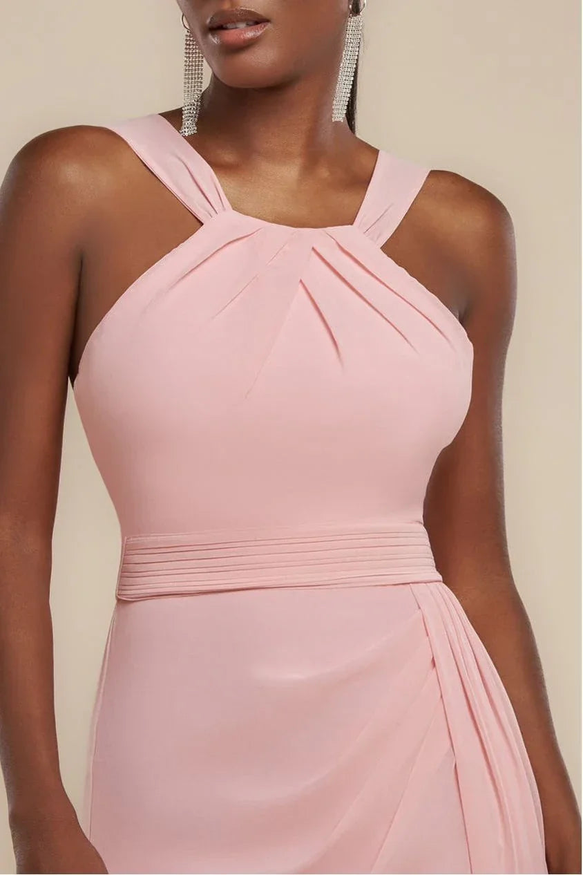 A-Line Halter Chiffon Sleeveless Lace-Up Back High Slit Floor-Length Evening Dress - Chloe Dress