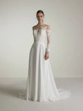 A-Line Illusion Lace Long Sleeve Open Back Floor-Length Wedding Dress - Chloe Dress