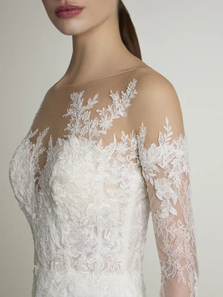A-Line Illusion Lace Long Sleeve Open Back Floor-Length Wedding Dress - Chloe Dress