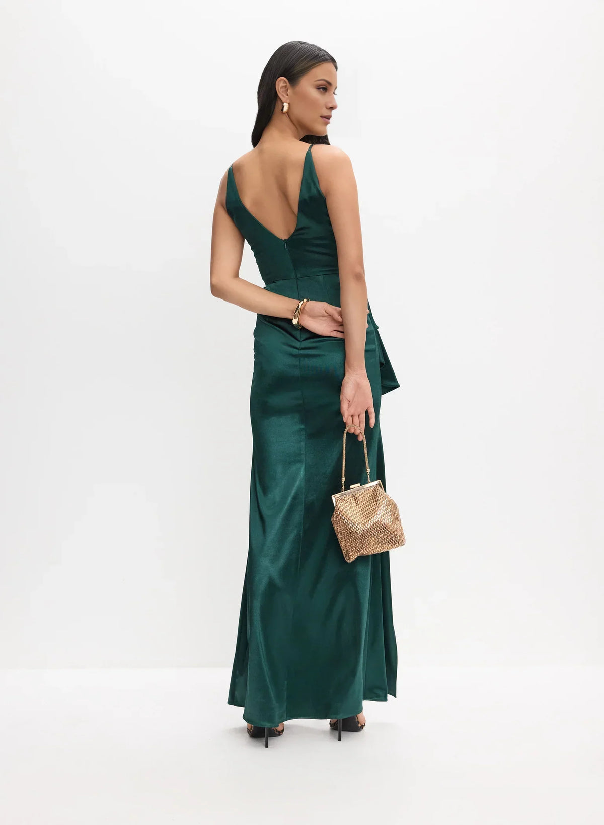 A-Line V-Neck Satin Sleeveless High Slit Floor-Length Evening Dress - Chloe Dress