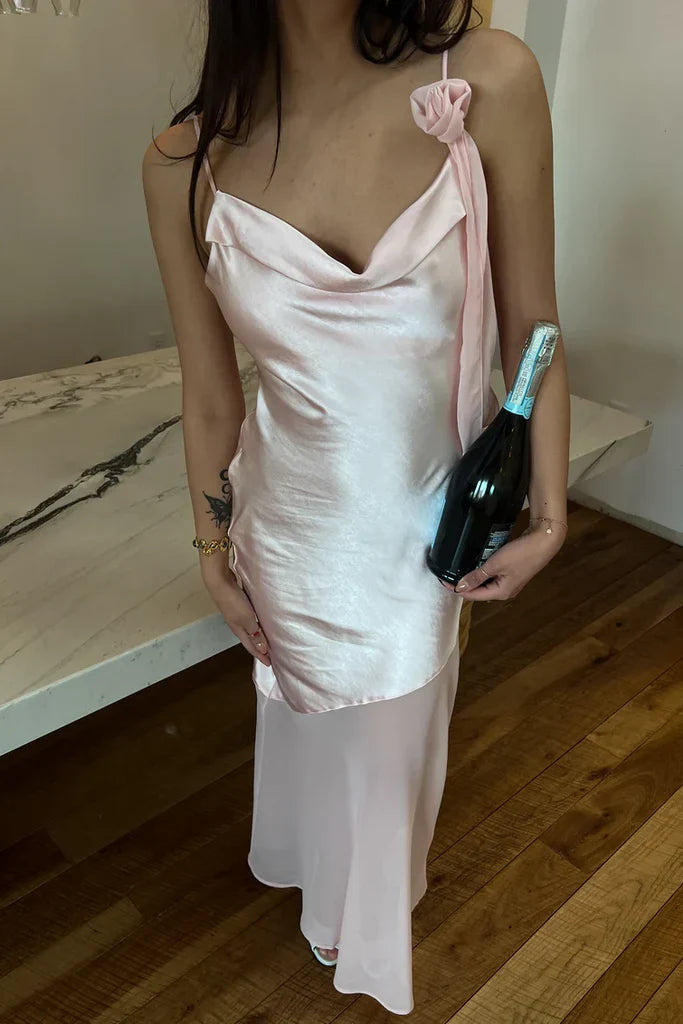 One-Shoulder Satin Asymmetric Floor-Length Evening Dress - Chloe Dress
