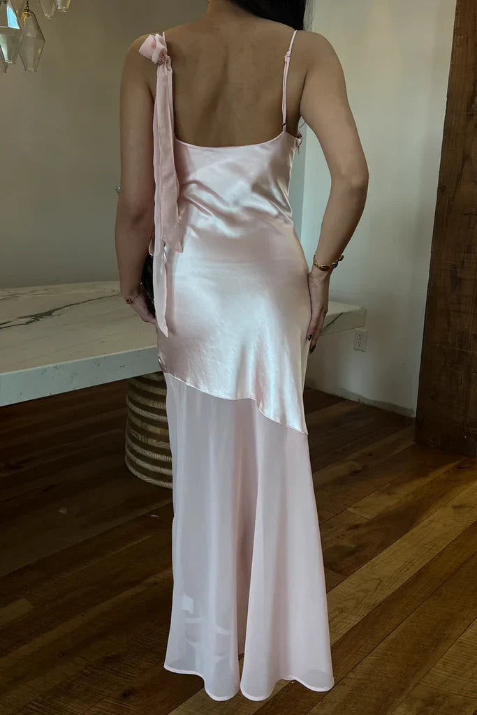 One-Shoulder Satin Asymmetric Floor-Length Evening Dress - Chloe Dress