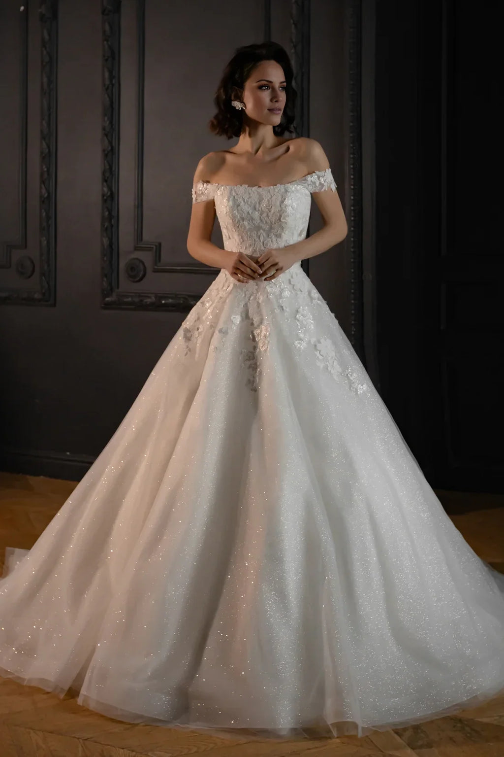 Ball Gown Off-Shoulder Lace Embroidered Floor-Length Wedding Gown - Chloe Dress