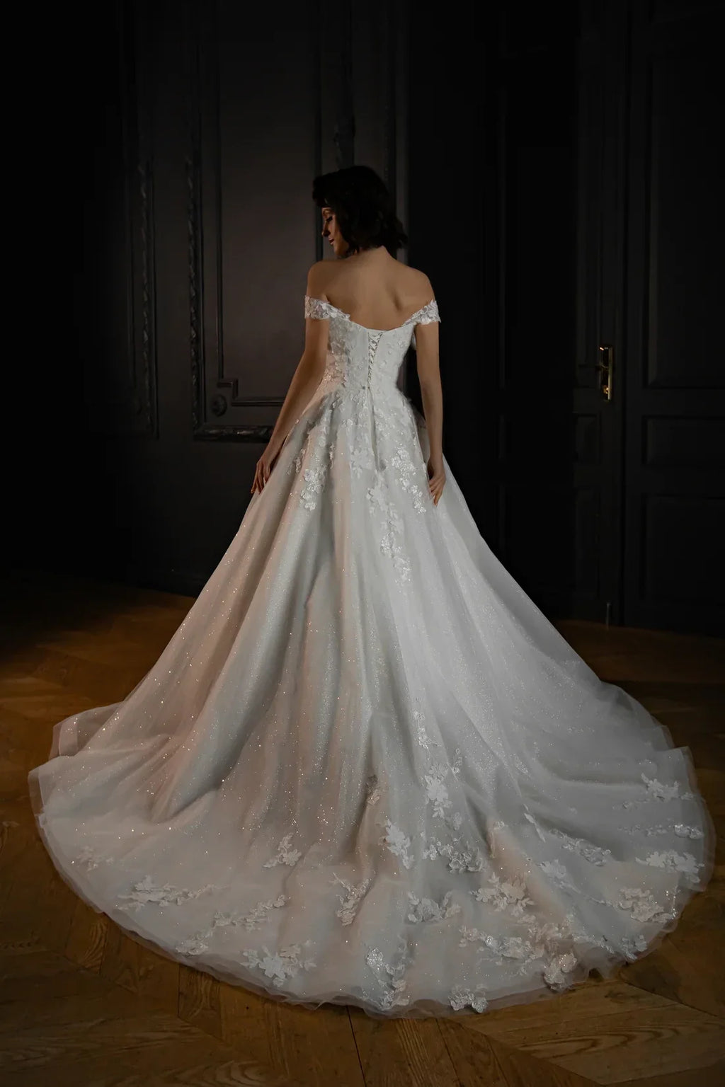 Ball Gown Off-Shoulder Lace Embroidered Floor-Length Wedding Gown - Chloe Dress