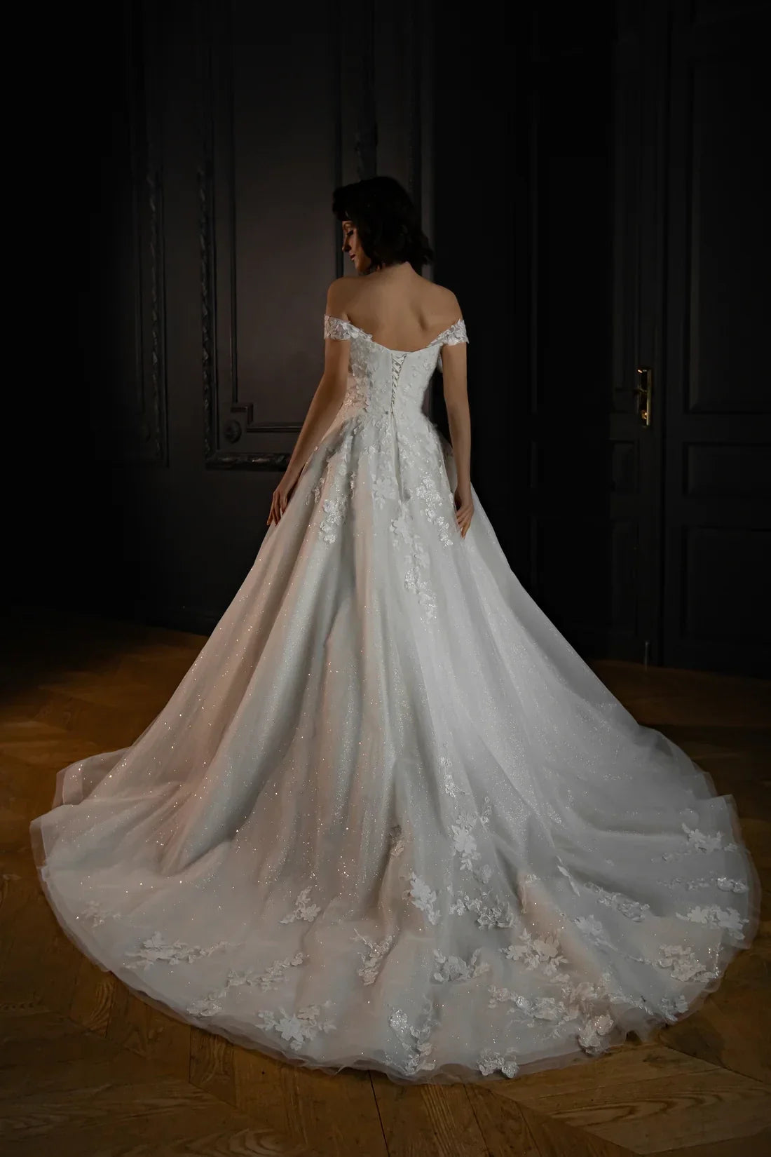 Ball Gown Off-Shoulder Lace Embroidered Floor-Length Wedding Gown - Chloe Dress