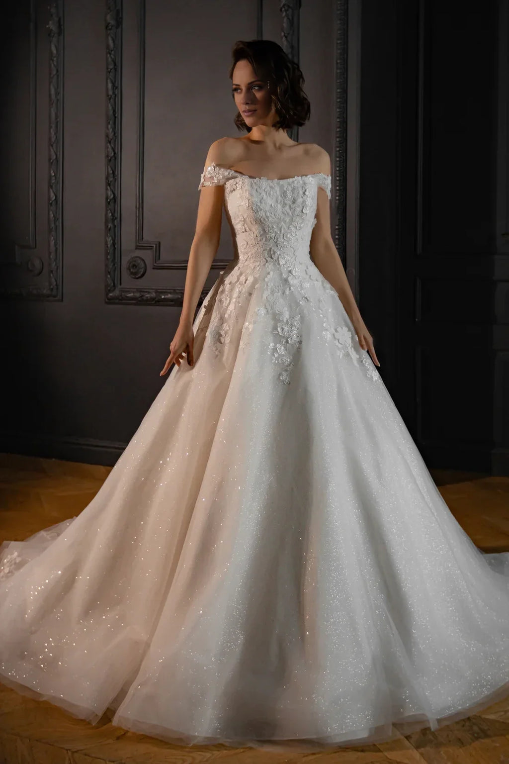 Ball Gown Off-Shoulder Lace Embroidered Floor-Length Wedding Gown - Chloe Dress