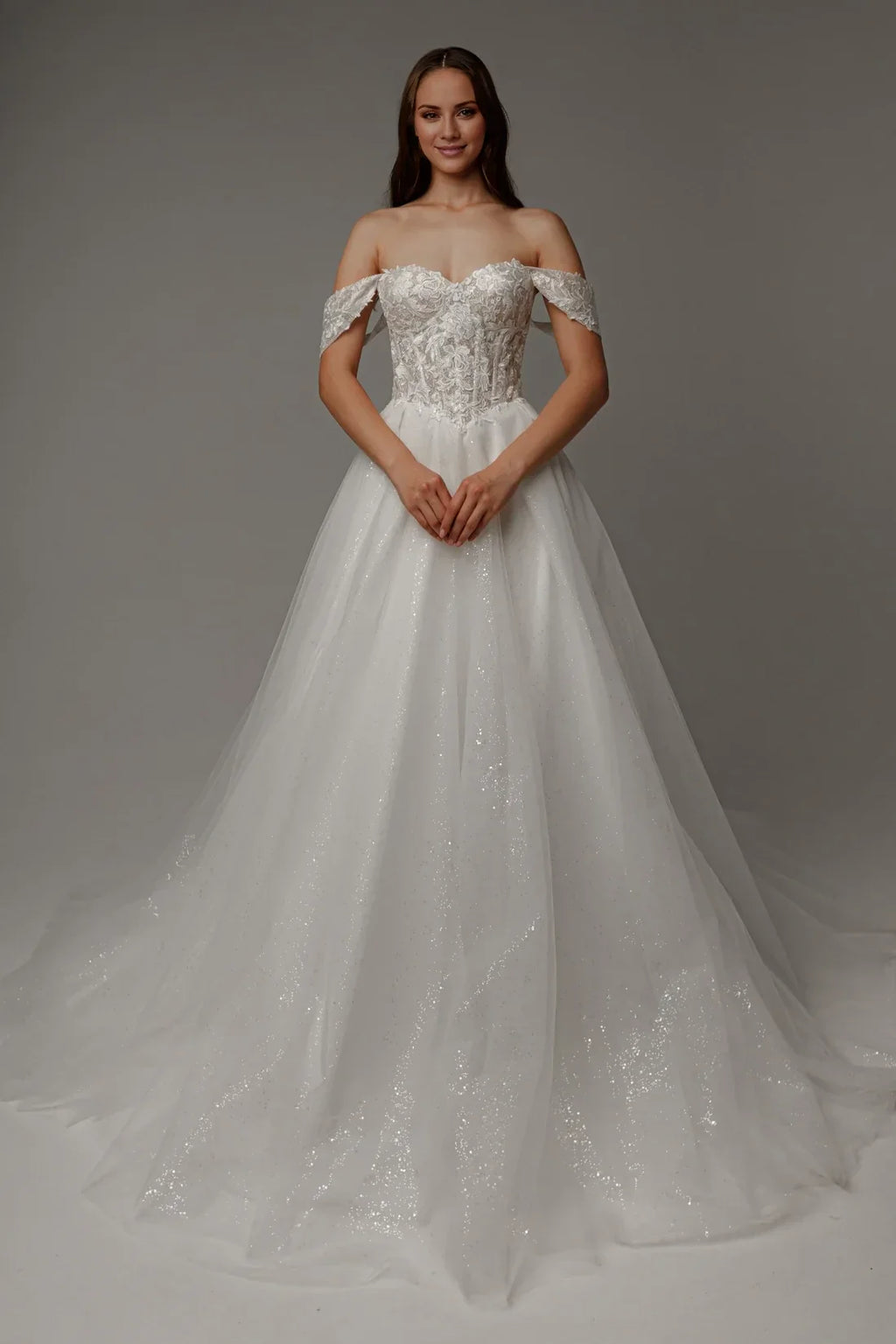 Ball Gown Off-Shoulder Lace Sleeveless Embroidered Floor-Length Wedding Gown - Chloe Dress