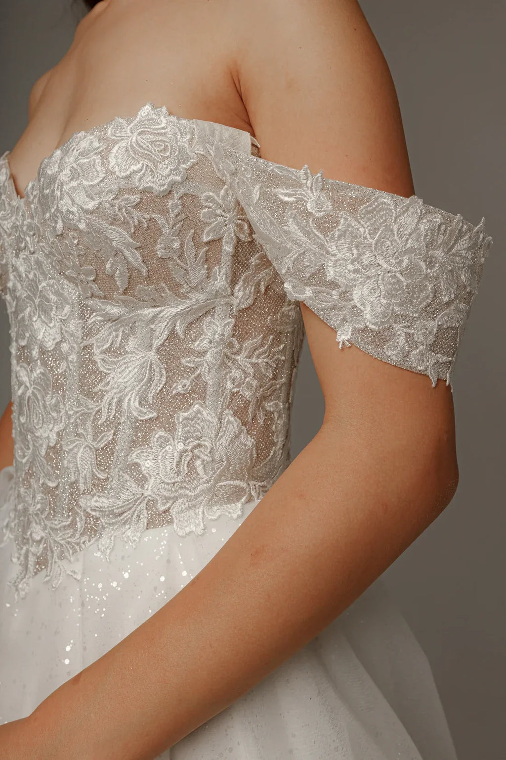 Ball Gown Off-Shoulder Lace Sleeveless Embroidered Floor-Length Wedding Gown - Chloe Dress