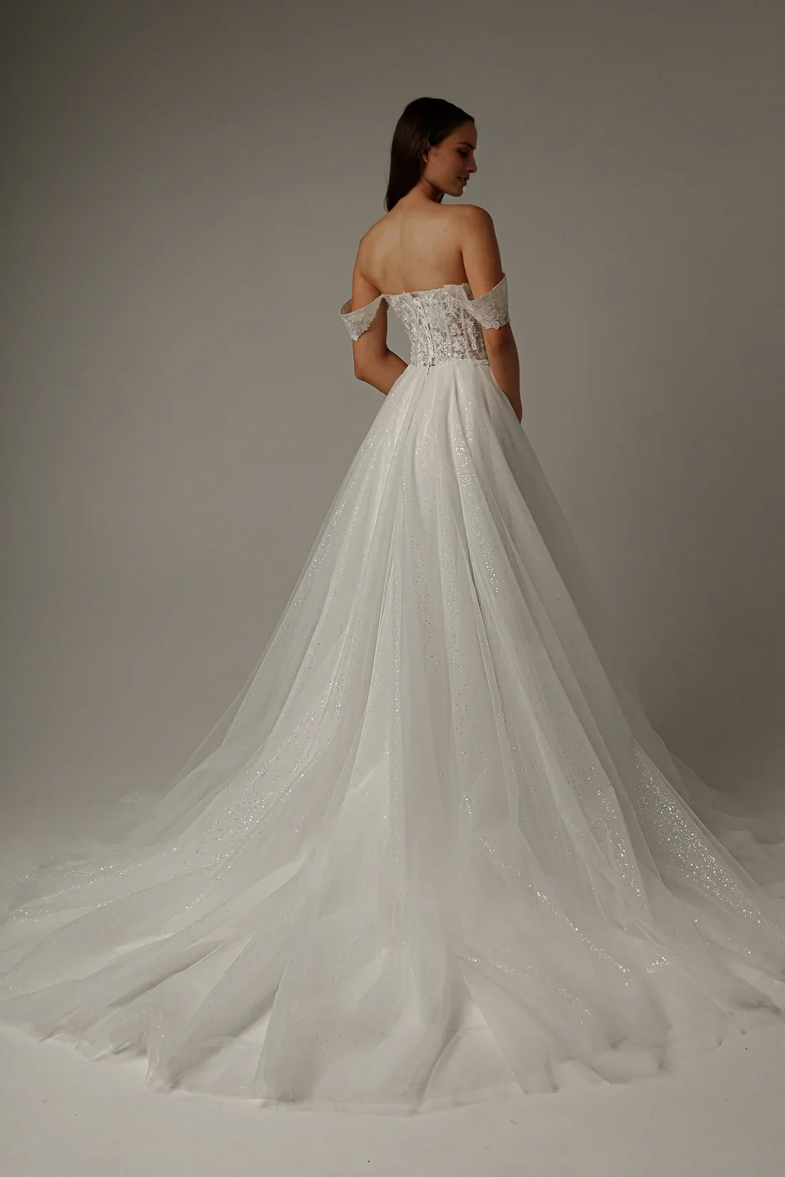 Ball Gown Off-Shoulder Lace Sleeveless Embroidered Floor-Length Wedding Gown - Chloe Dress