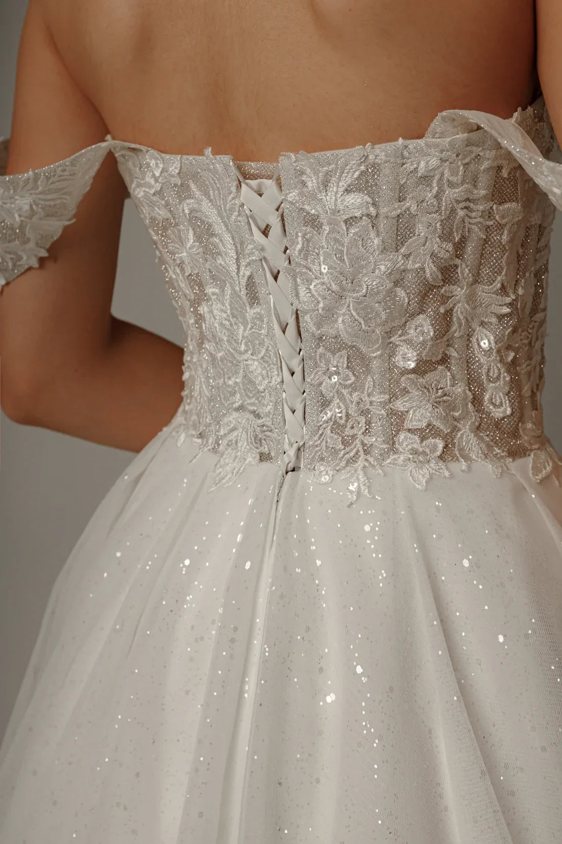 Ball Gown Off-Shoulder Lace Sleeveless Embroidered Floor-Length Wedding Gown - Chloe Dress