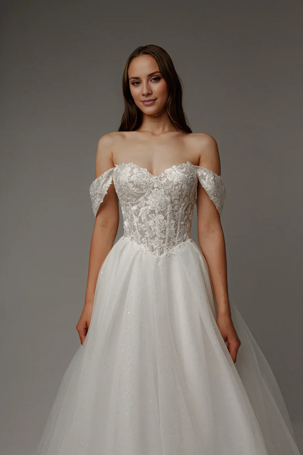 Ball Gown Off-Shoulder Lace Sleeveless Embroidered Floor-Length Wedding Gown - Chloe Dress