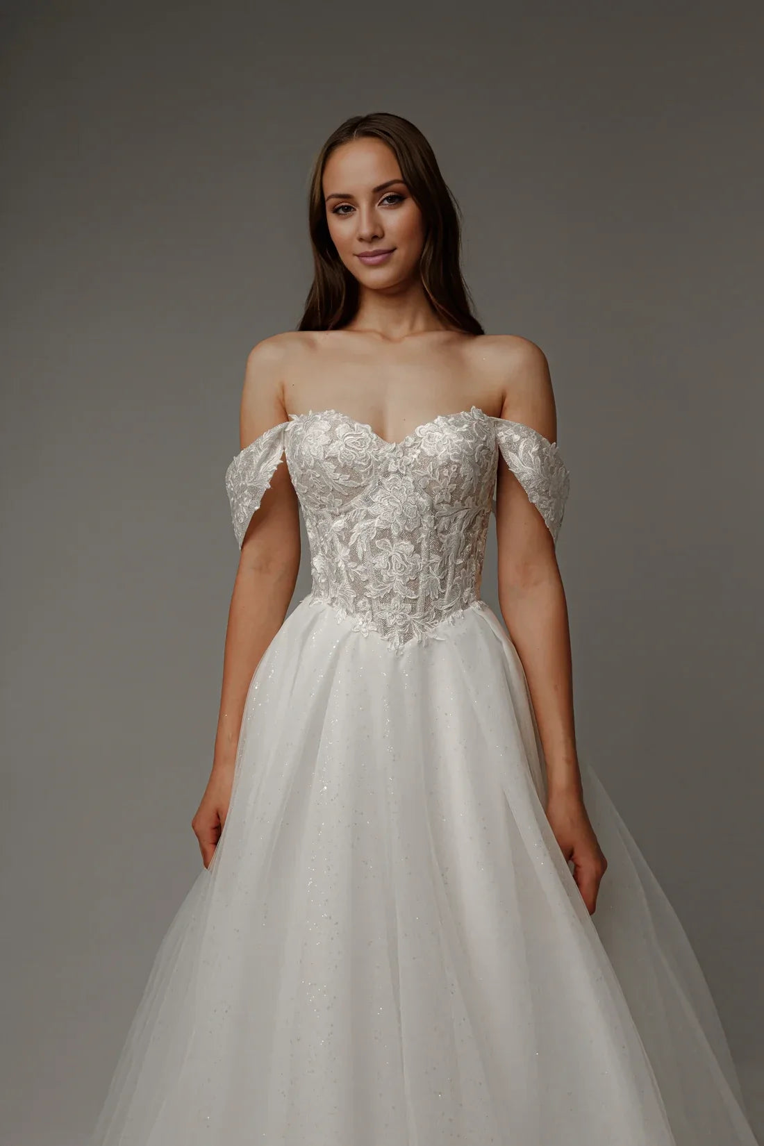 Ball Gown Off-Shoulder Lace Sleeveless Embroidered Floor-Length Wedding Gown - Chloe Dress