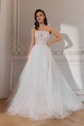 Ball Gown Strapless Lace Embroidered Floor-Length Wedding Gown - Chloe Dress