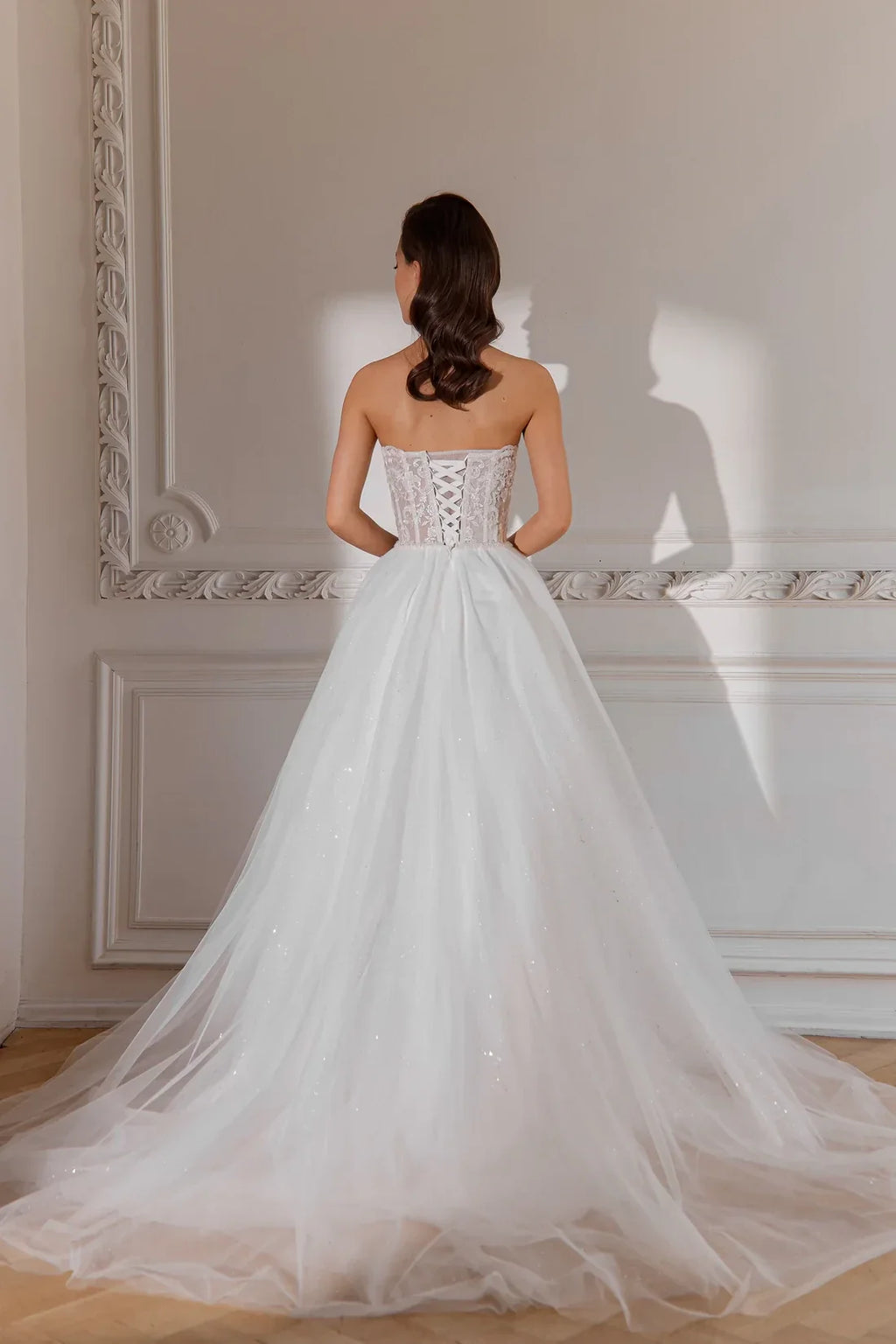 Ball Gown Strapless Lace Embroidered Floor-Length Wedding Gown - Chloe Dress