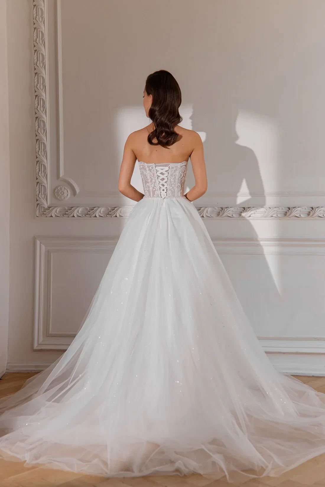 Ball Gown Strapless Lace Embroidered Floor-Length Wedding Gown - Chloe Dress