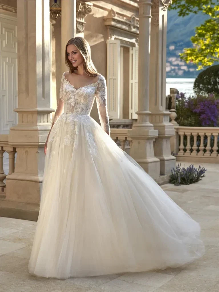 Ball Gown Sweetheart Long Sleeve Open Back Floor-Length Wedding Gown - Chloe Dress