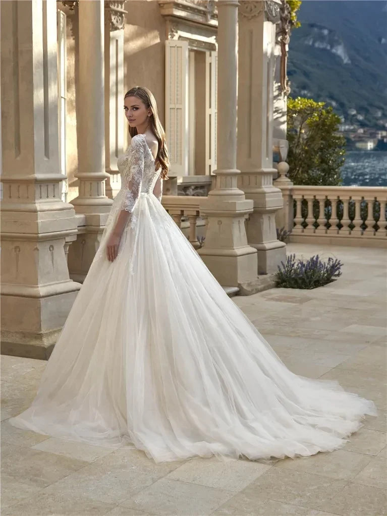 Ball Gown Sweetheart Long Sleeve Open Back Floor-Length Wedding Gown - Chloe Dress