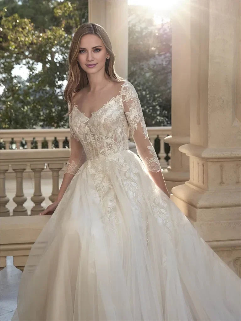 Ball Gown Sweetheart Long Sleeve Open Back Floor-Length Wedding Gown - Chloe Dress