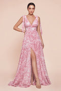 A-Line V-Neck Chiffon Open Back High Slit Floor-Length Prom Dress - Chloe Dress