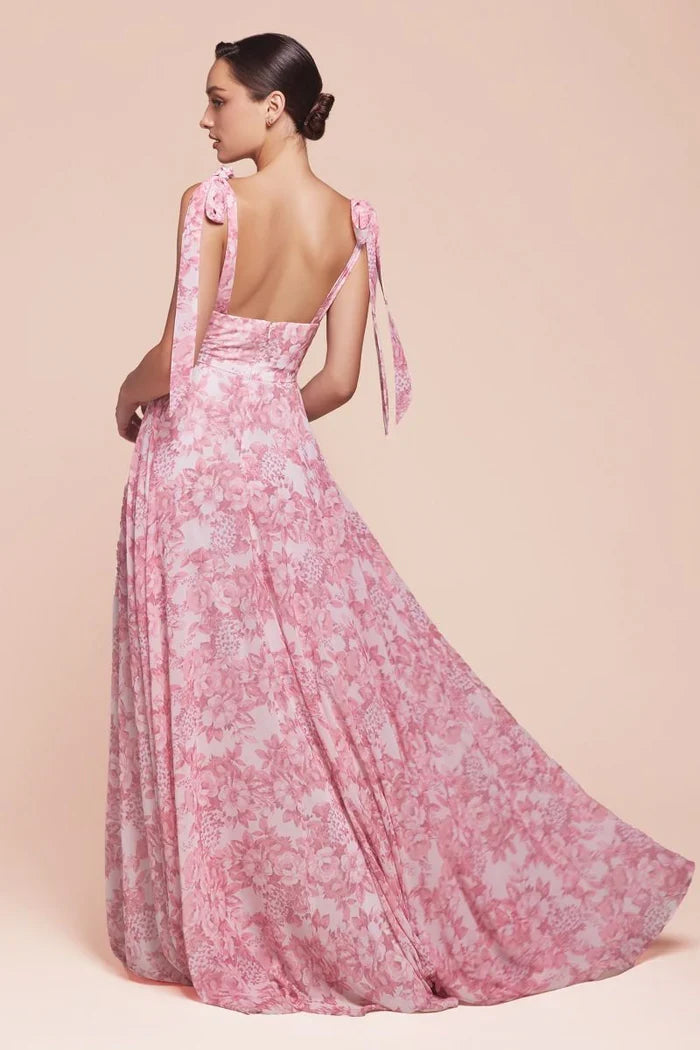 A-Line V-Neck Chiffon Open Back High Slit Floor-Length Prom Dress - Chloe Dress