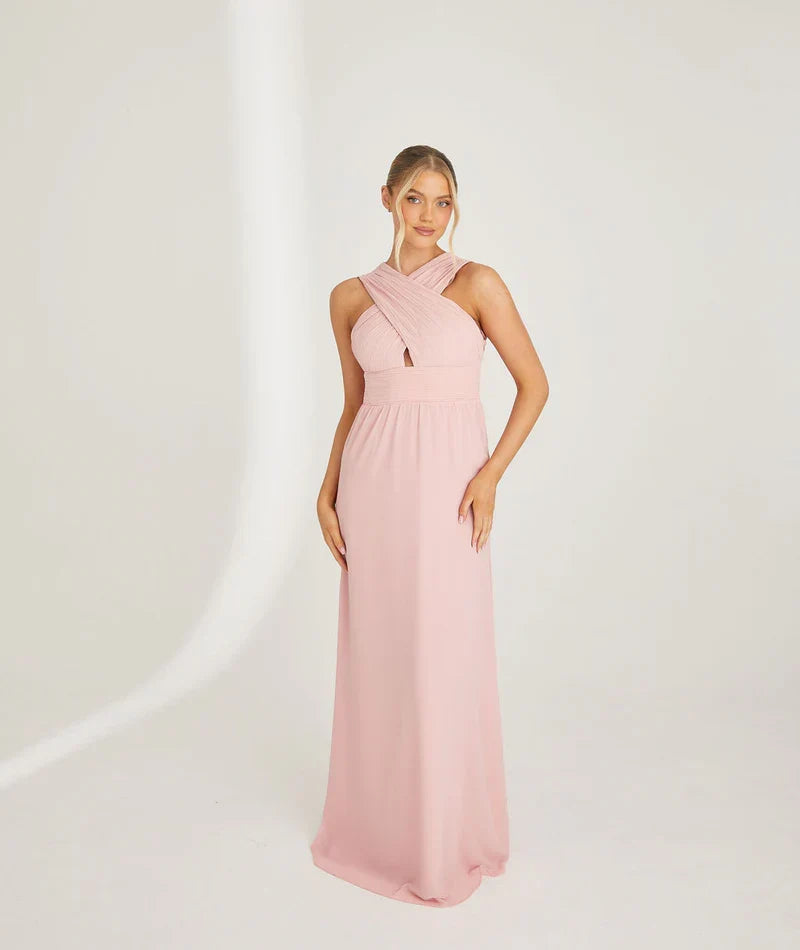 Blush Pink A-Line Halter Chiffon Cutout Floor-Length Wedding Dress - Chloe Dress