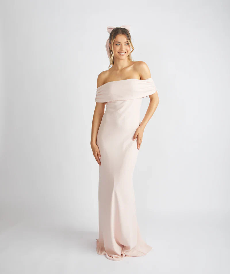 Blush Pink Bodycon Satin Draped Floor-Length Wedding Dress - Chloe Dress