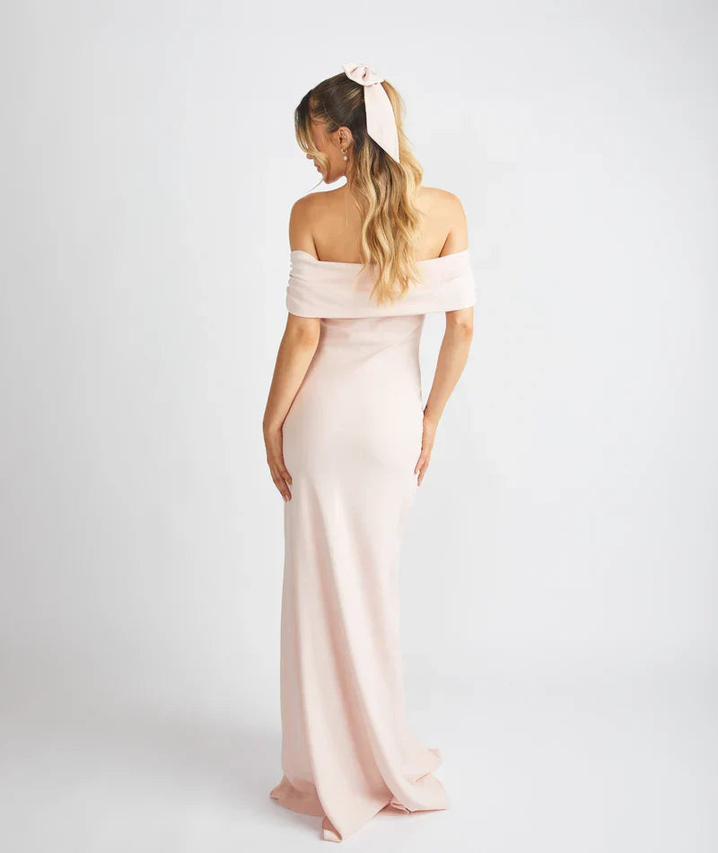 Blush Pink Bodycon Satin Draped Floor-Length Wedding Dress - Chloe Dress