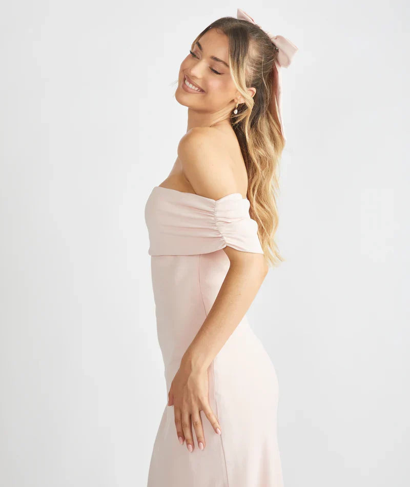 Blush Pink Bodycon Satin Draped Floor-Length Wedding Dress - Chloe Dress