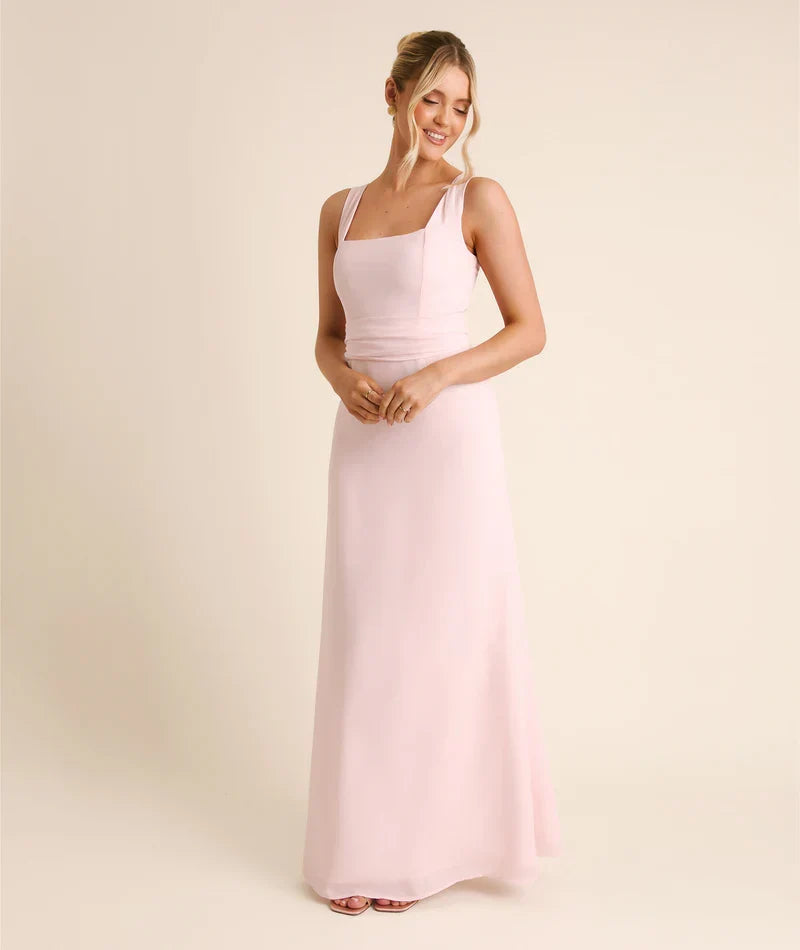 Blush Pink A-Line Square Neck Chiffon Sleeveless Floor-Length Wedding Dress - Chloe Dress